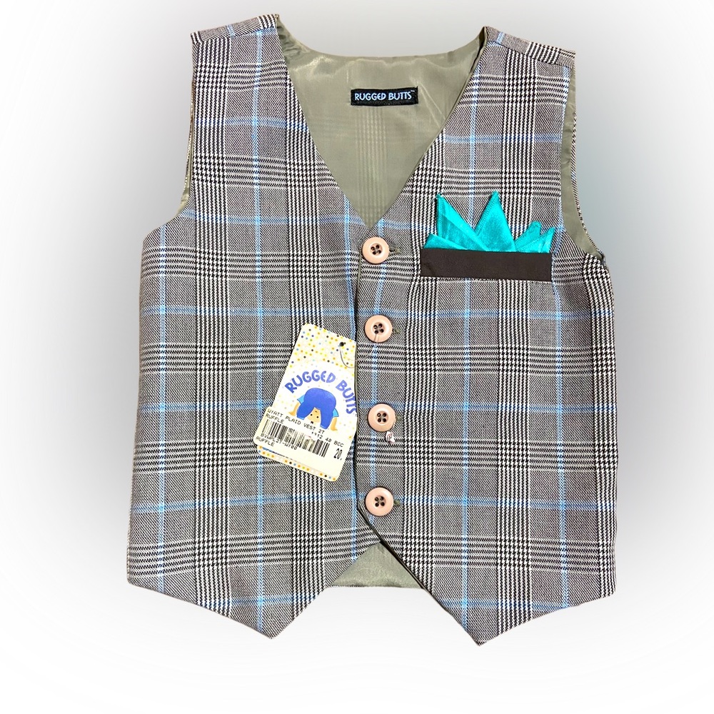 Boys plaid vest with ruffle pocket square and adjustable back Rugged Butts 2T